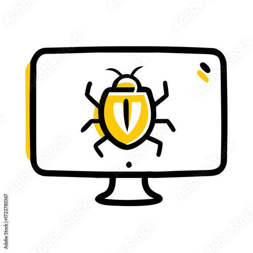 Desktop Monitor With Bug Fixing Icon For Web And Graphic Design