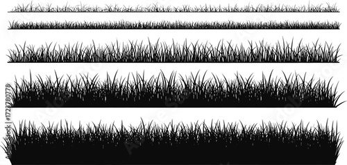 A versatile collection of black grass silhouette borders, perfect for creating organic frames and natural landscape elements in design projects