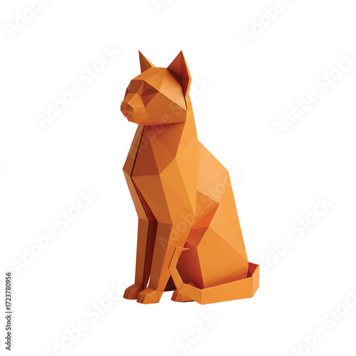 Modern Geometric Orange Cat Sculpture, A Stylish and Contemporary Art Piece, Origami