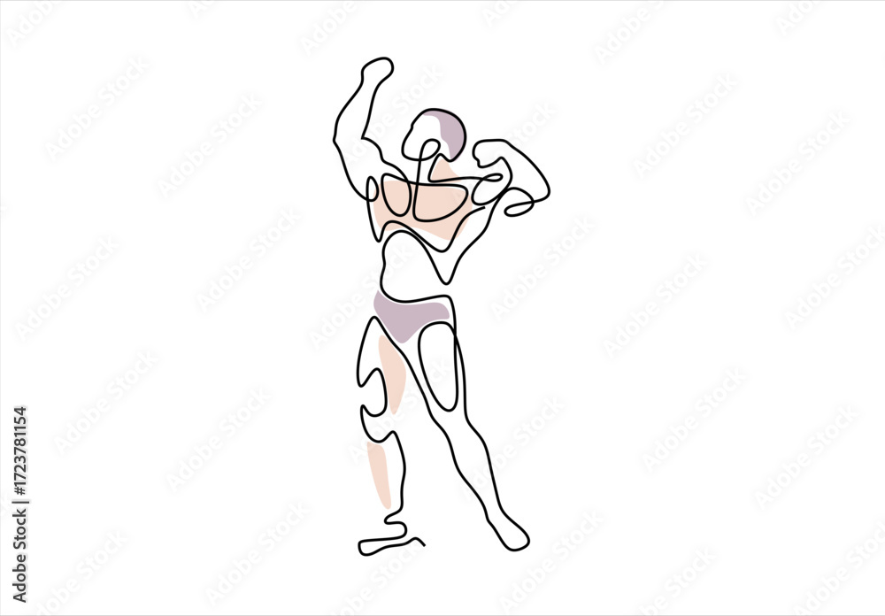 Fototapeta premium Bodybuilder Posing Line Art Depiction. line icon-continuous line drawing. Editable stroke. 