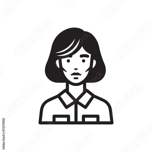 Minimalist Bob Haircut Female Headshot Outline. Simple Black and White Vector Graphic for Employee or Student