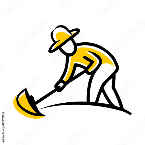 Farmer With Hoe Cultivating Land Icon For Web And Graphic Design