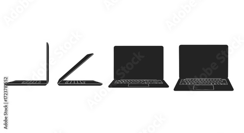 Modern laptops displayed from multiple angles showing sleek design and technology vector