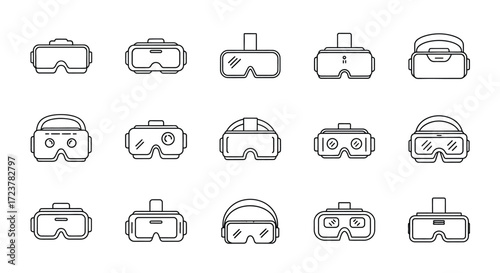 Collection of virtual reality vr goggles headsets hand drawn sketch icons set metaverse technology vector