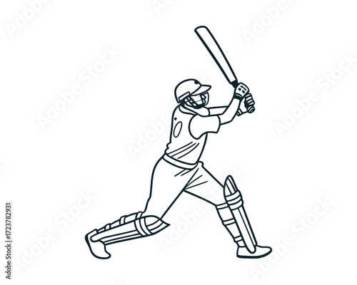 Thrilling Runs and Wickets in an Exciting Cricket Game Line Art