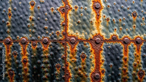 Oxidized Metal Panel with Intricate Patterns of Rust