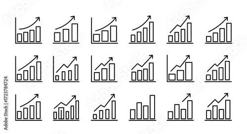 Diverse growing bar charts with upward trend arrows representing business growth and success vector