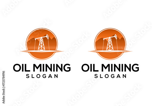 retro feel oil rig logo icon vector
