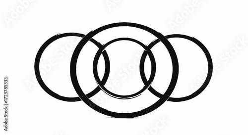 Interlocking black rings geometric abstract design minimalist symbol of unity and connection vector