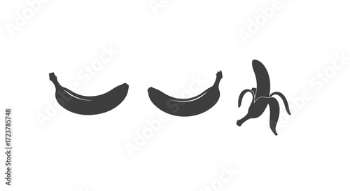 Three dark bananas one peeled showing texture isolated on for food concepts vector