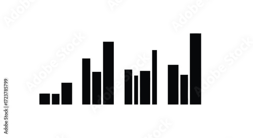 Abstract black bar chart graphic representing data growth and analysis on white vector