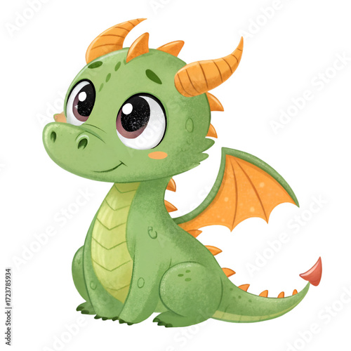 Happy green cartoon dragon smiling