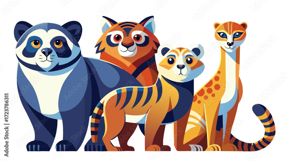 Fototapeta premium animal, fox, cartoon, skunk, vector, dog, illustration, cat, love, set, baby, teddy, toy, fun, art, cute, pet, brown, heart, funny, character, adorable, kid, valentine, animals, childhood, farm, lands