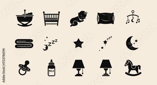 Collection of Baby Sleep and Nursery Item Icons