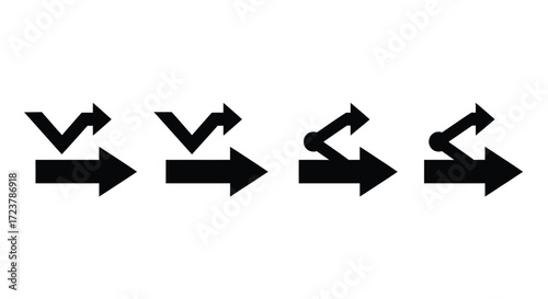 Set of four abstract geometric arrows showing directional movement and change vector
