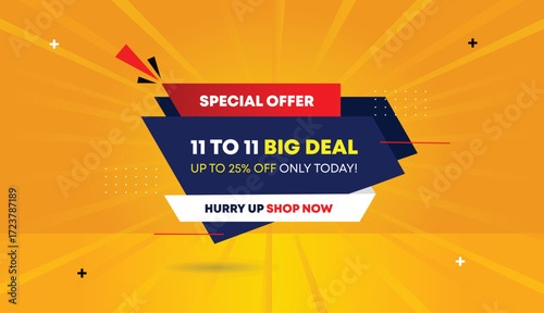 special offer editable web banner template big deal up to 25% off only today hurry up shop now business abstract design dark blue red gradient background yellow orange sun shine shapes