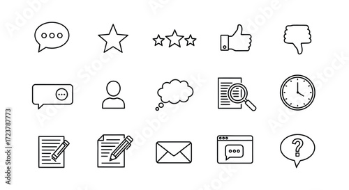 Hand drawn icon set for communication feedback and business concepts sketch style vector