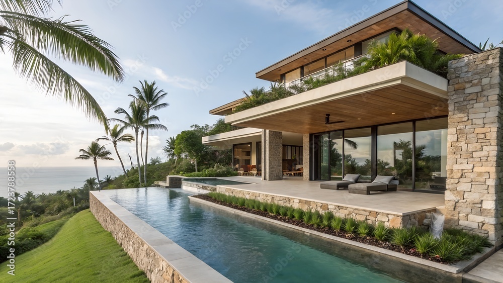 Fototapeta premium scandinavian modern cabin exterior in forest