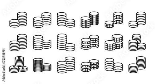 Stack of coins hand drawn style collection financial wealth growth prosperity concept icons vector