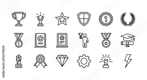 Collection of hand drawn sketch icons for awards achievement success and recognition vector