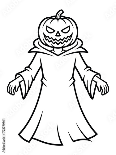 Scary jack o lantern monster in a robe halloween illustration