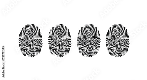 Four distinct fingerprint patterns lined up in a row for identification purposes vector