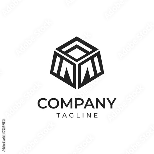Free Download Vector art of modern black geometric cube logo design with the letter m or w inside - GFXLoad