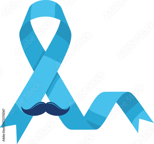 Blue Awareness Ribbon with Dark Mustache Symbol for Movember Men’s Health Support Including Prostate Cancer and Mental Health Advocacy Campaign