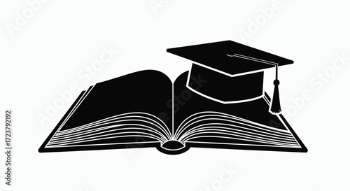 Open Book with Graduation Cap Silhouette Icon
