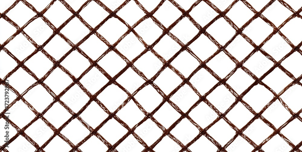 Fototapeta premium Brown diamond-patterned mesh on white background