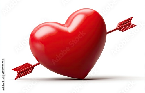 A glossy, vibrant red heart pierced by a red arrow