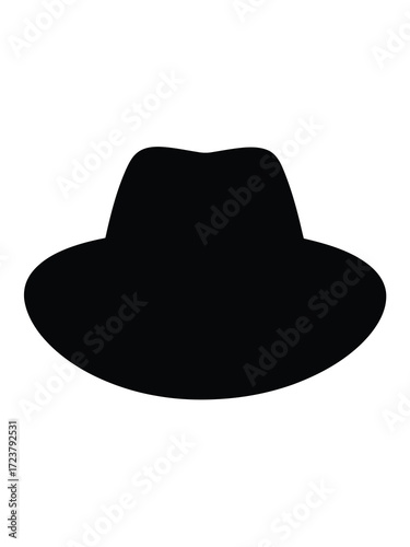 Black silhouette of a classic fedora hat on a white background