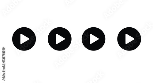 Four circular play buttons in a row for media playback and video content vector