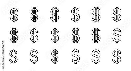 Collection of diverse hand-drawn dollar signs representing financial growth and wealth vector