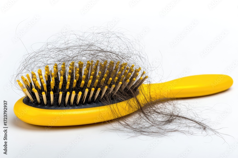 Obraz premium Yellow comb full of dark hair strands