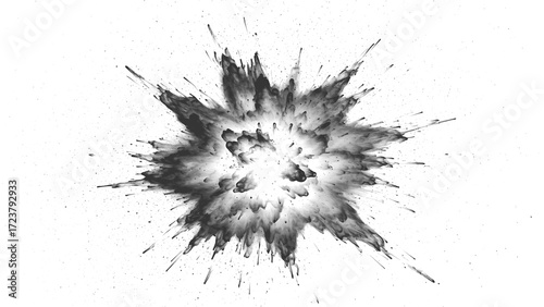 Dynamic Black and White Blast Effect Isolated on Transparent Background – Explosive Energy Texture, Abstract Smoke and Particle Explosion Design