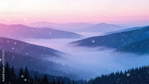 Serene Winter Sunrise Over Misty Mountain Ranges