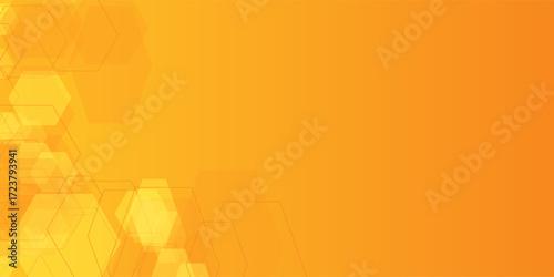 Background Orange hexagon pattern look like honeycomb vector illustration lighting effect graphic for text and message board design infographic.