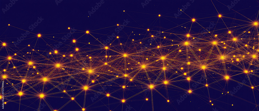 Fototapeta premium Futuristic abstract network with nodes connected in triangular patterns, representing technology, data, and digital connections.