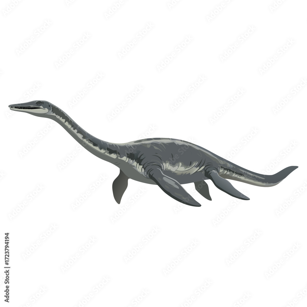 Obraz premium Plesiosaurus dinosaur swimming in water with a streamlined body, transparent background, isolated, vector 
