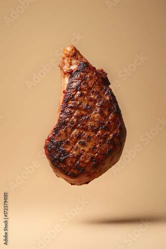 Grilled ribeye steak Juicy Seared and Levitating
