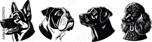 Dog Breeds Heads Silhouette Set