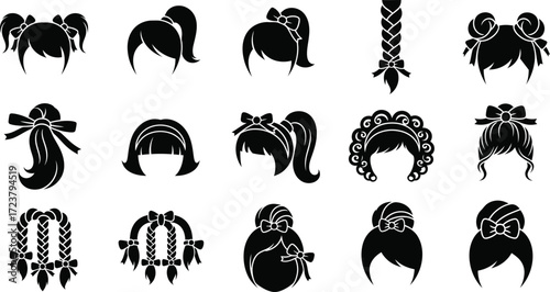 Women's Hairstyles Silhouette Icons Set