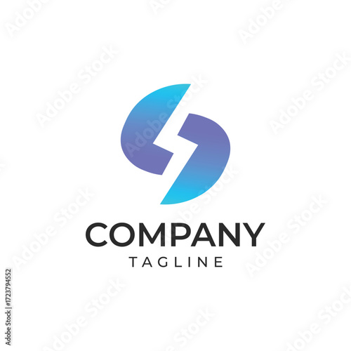 Vector art of abstract s shape logo with lightning bolt, gradient blue and purple