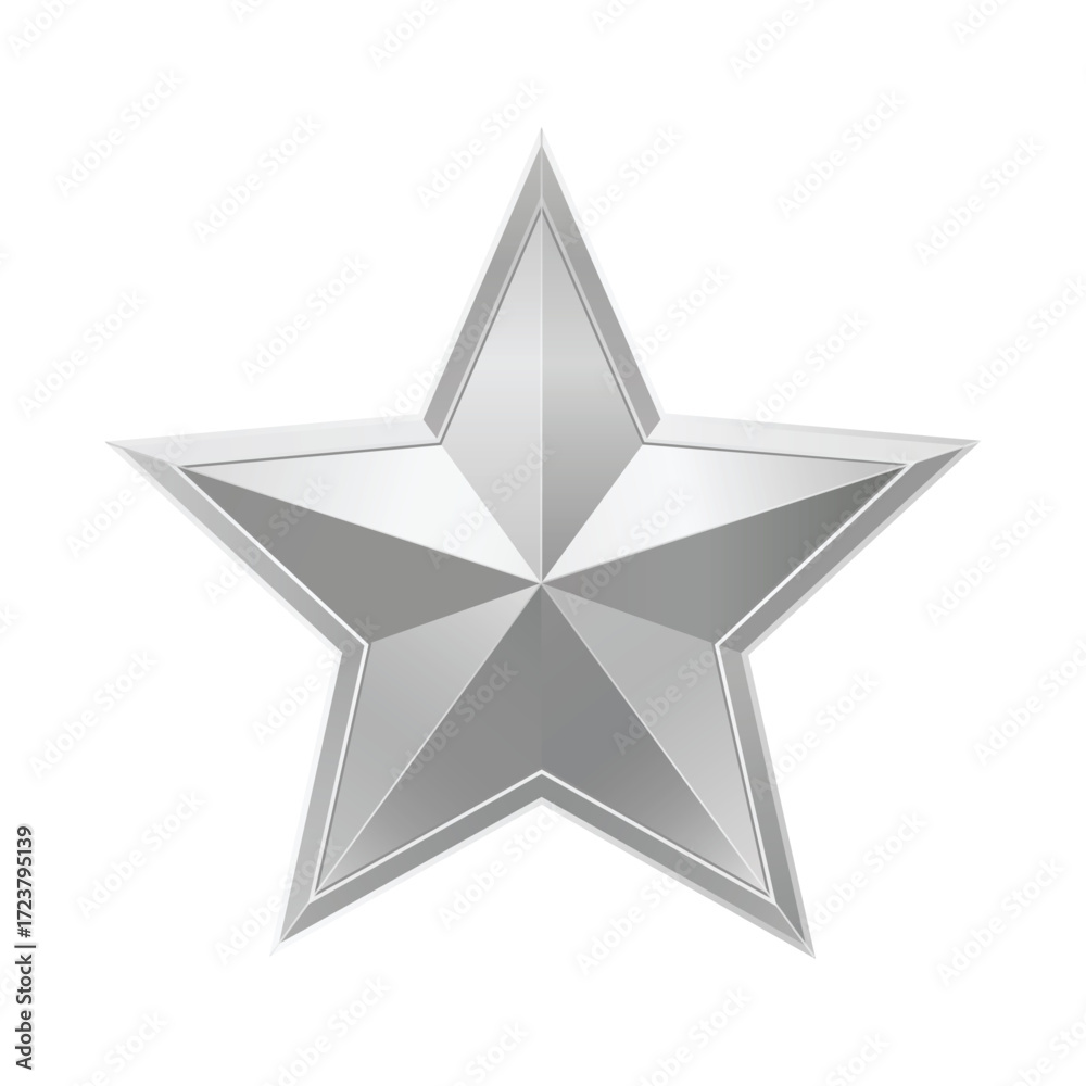 Fototapeta premium Vector art of a realistic silver fivepointed star with a metallic sheen