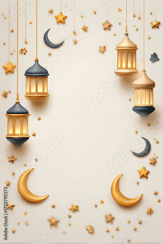 Decorative lanterns and celestial elements create a serene night scene for festive occasions