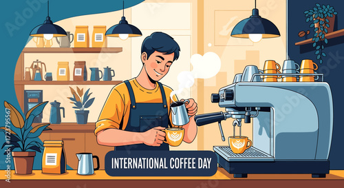 Celebrate International Coffee Day with a freshly brewed cup from a skilled barista at a charming cafe