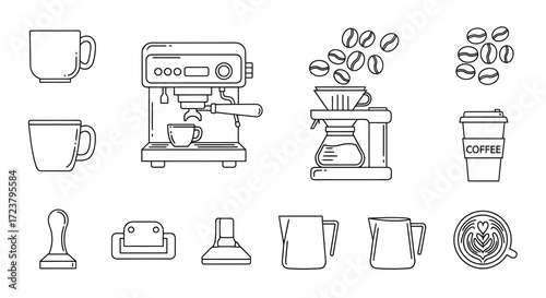 Coffee Shop Essentials Line Art Icons