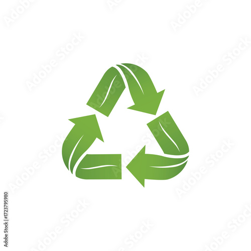 Vector art of green recycling symbol logo with leaf elements
