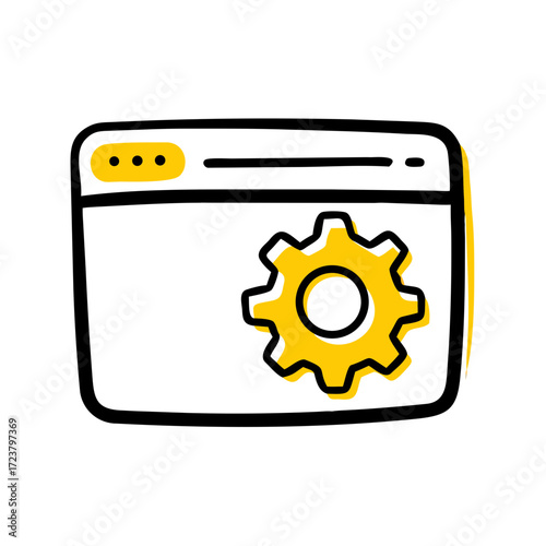 Web Browser Window With Settings Gear Icon For Web And Graphic Design